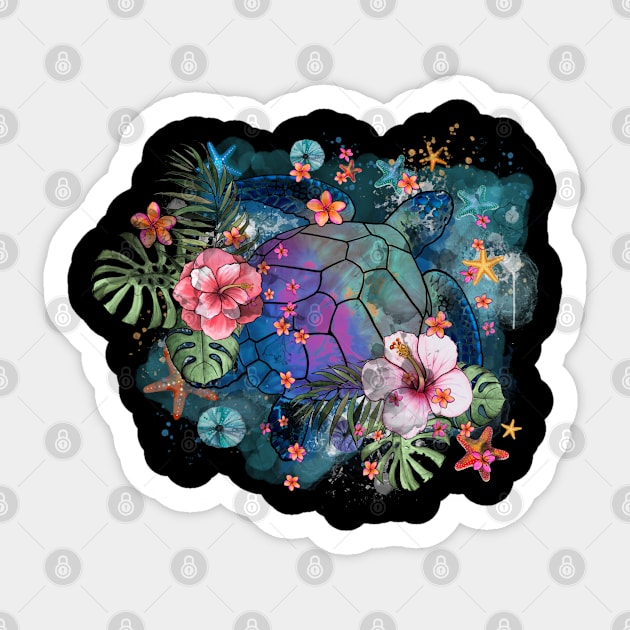 Sea Turtle Floral 2 Sticker by Collagedream